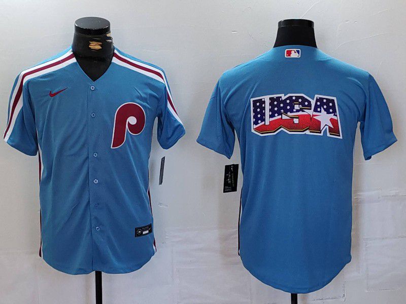 Men Philadelphia Phillies Blank Blue Throwback 2024 Nike MLB Jersey style 1
